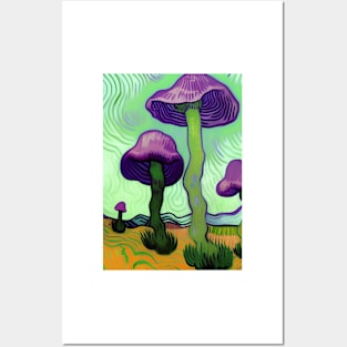 PURPLE VAN GOGH STYLE MUSHROOMS Posters and Art